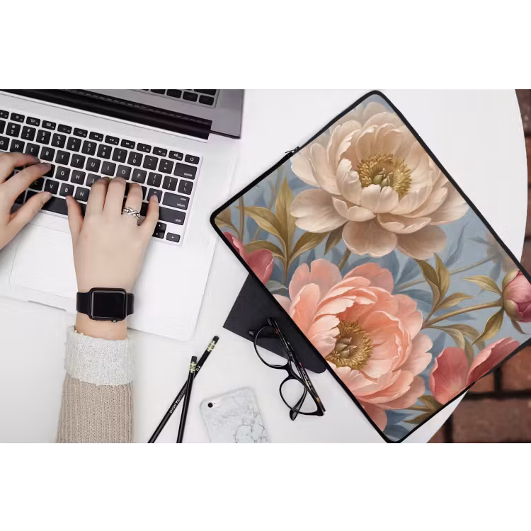Laptophoes - Bloemen - Roze - Beige - Modern - Natuur — 3