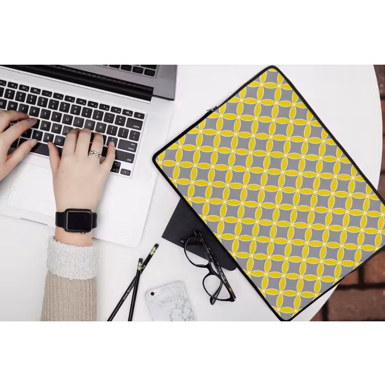Laptophoes - Geometrisch - Cirkels - Modern - Grijs - Geel — 3