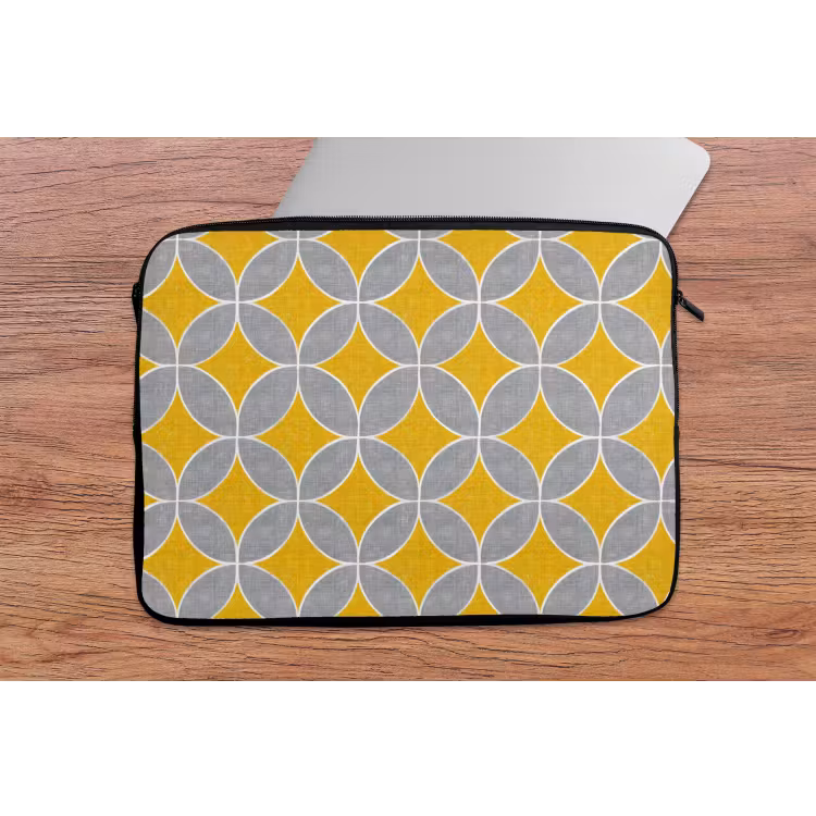 Laptophoes - Geometrisch - Cirkels - Textuur - Grijs - Geel — 2
