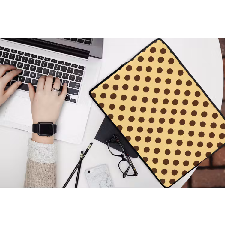 Laptophoes - Polka Dot - Stippen - Retro - Geel - Bruin — 3