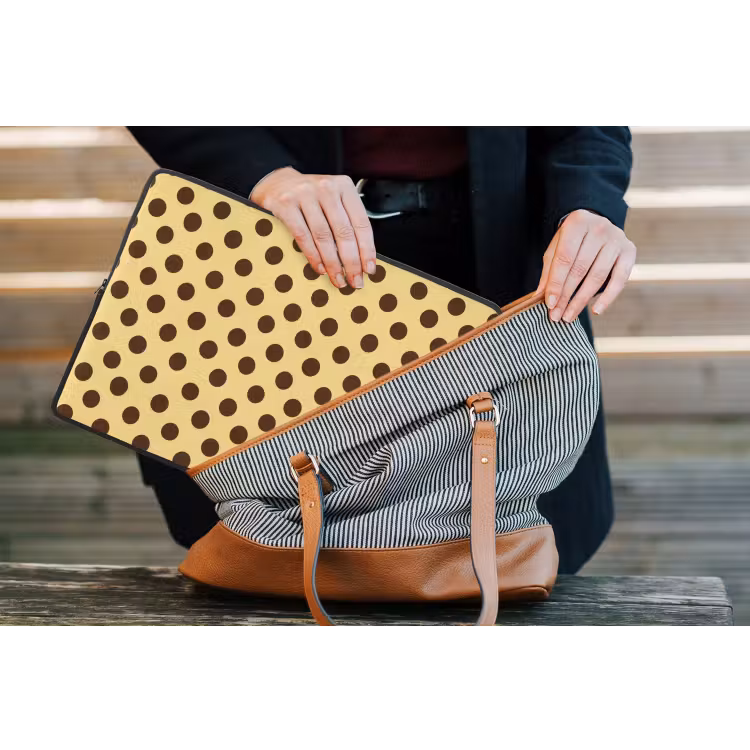 Laptophoes - Polka Dot - Stippen - Retro - Geel - Bruin — 4