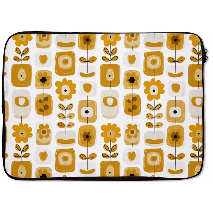 Laptophoes - Retro - Abstract - Bloemen - Okergeel — 1