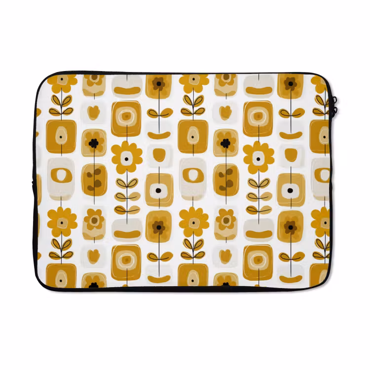 Laptophoes - Retro - Abstract - Bloemen - Okergeel — 5