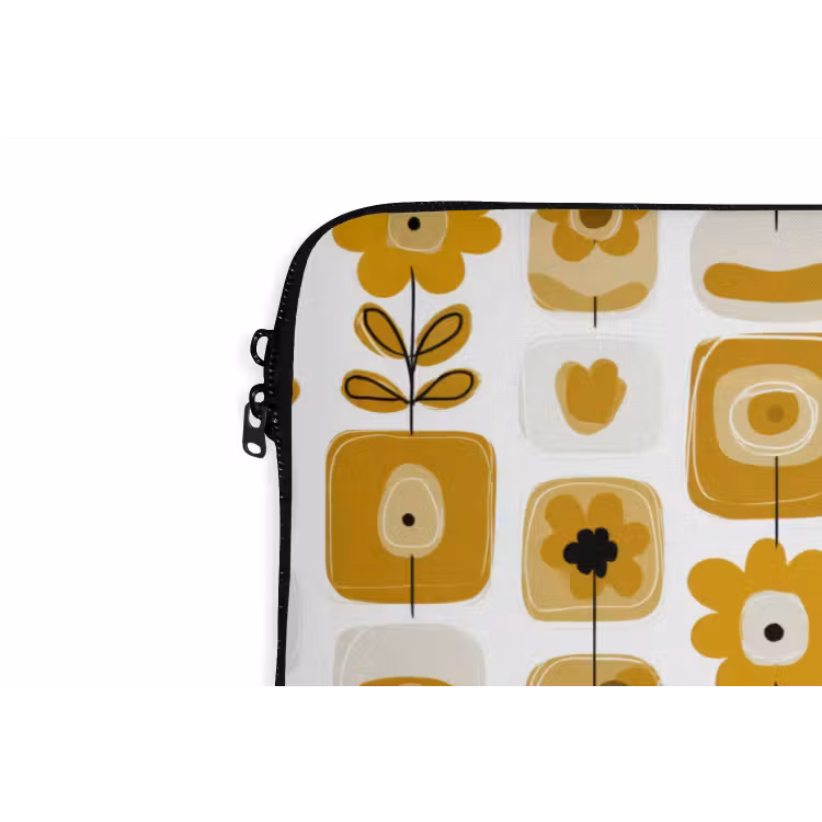 Laptophoes - Retro - Abstract - Bloemen - Okergeel — 6