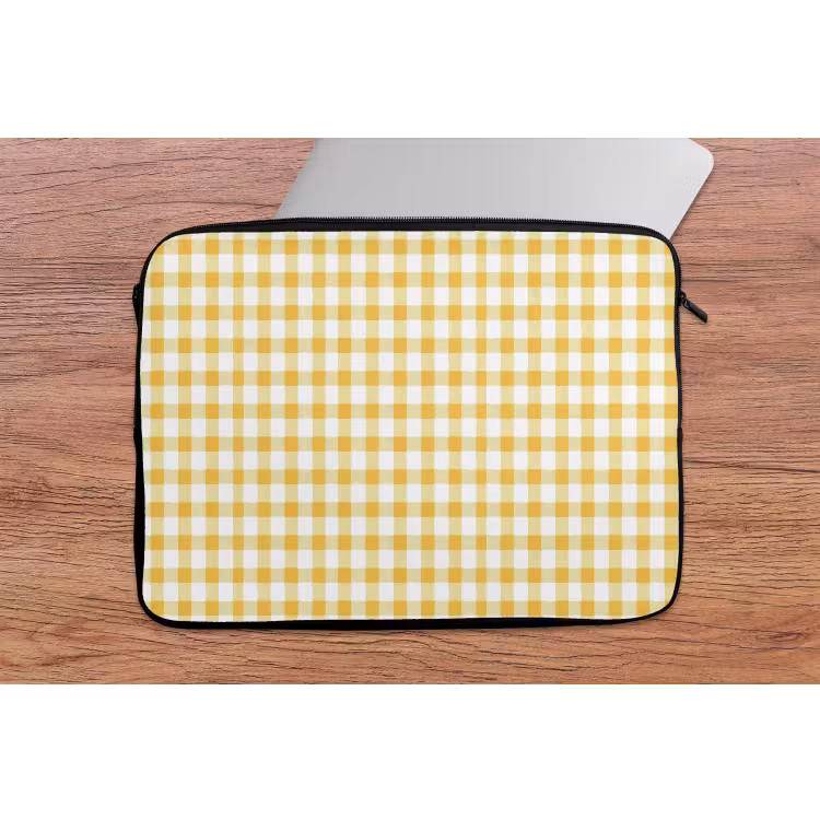 Laptophoes - Ruit - Gingham - Klassiek - Geel en Wit — 2