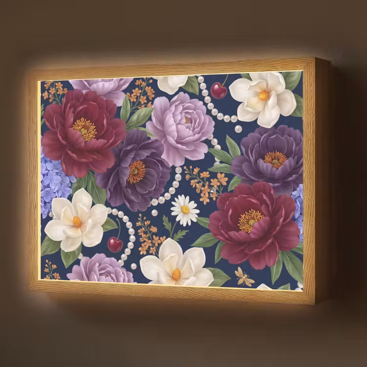 Lightbox - Wandlamp - Bloemen - Parels - Decoratie - Modern - Blauw — 1