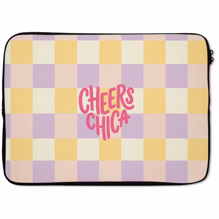 Laptophoes - Cheers Chica - Ruitjes - Lila - Geel — 1