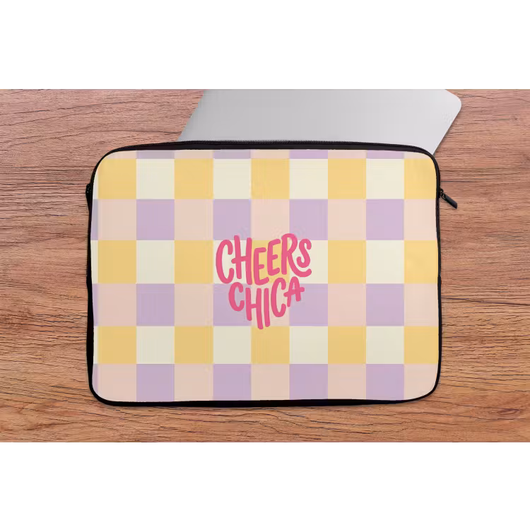 Laptophoes - Cheers Chica - Ruitjes - Lila - Geel — 2