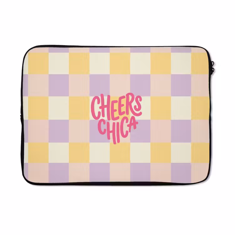 Laptophoes - Cheers Chica - Ruitjes - Lila - Geel — 5