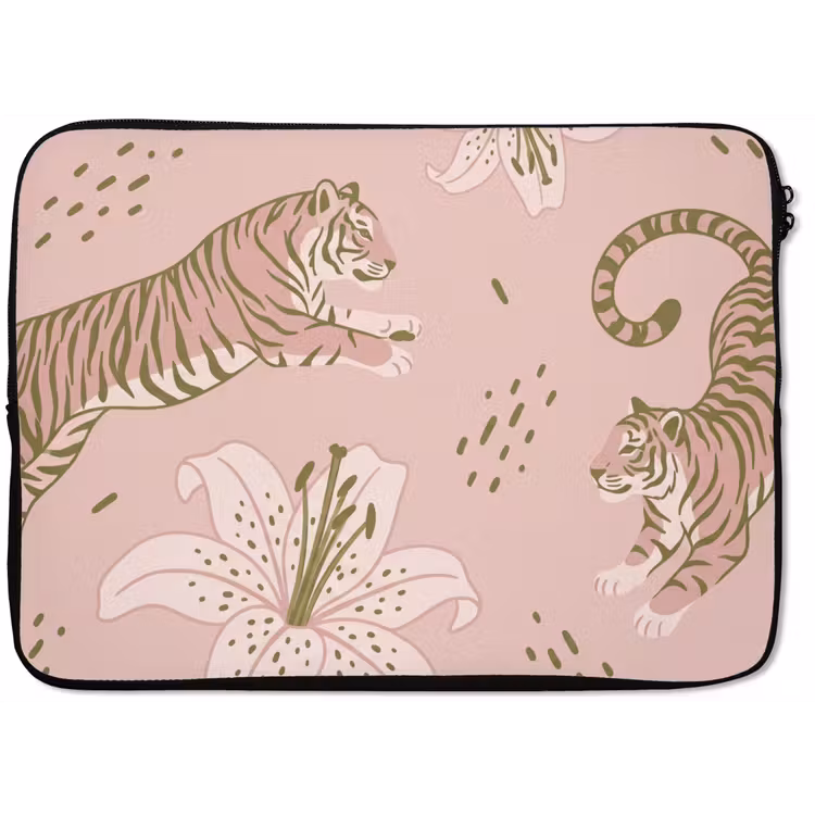 Laptophoes - Kat - Springend - Bloemen - Abstract - Roze — 1