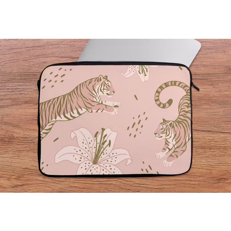 Laptophoes - Kat - Springend - Bloemen - Abstract - Roze — 2