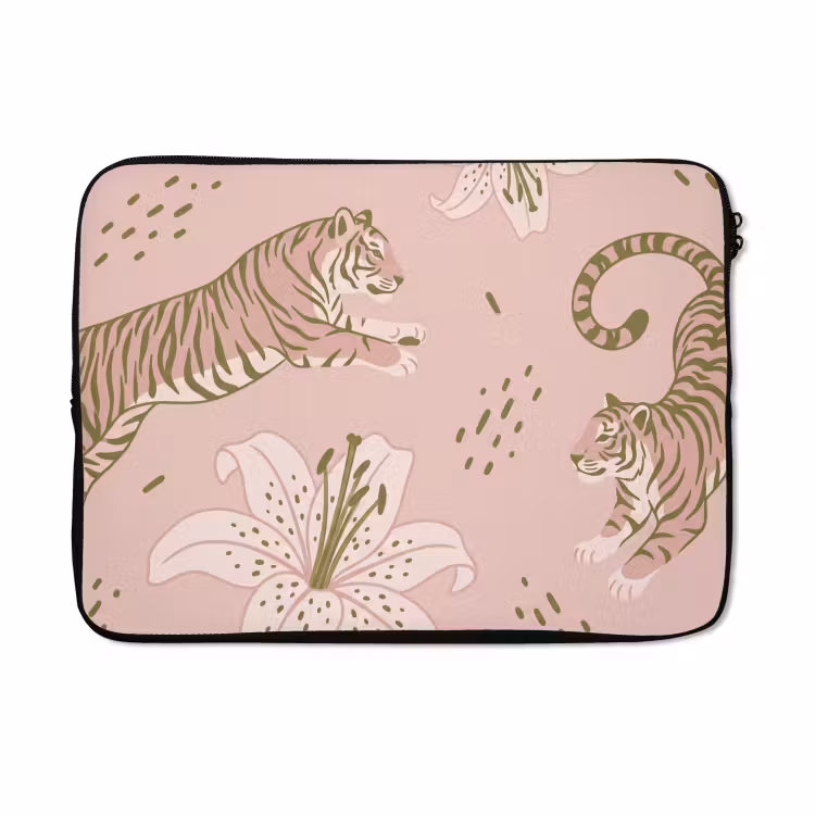 Laptophoes - Kat - Springend - Bloemen - Abstract - Roze — 5