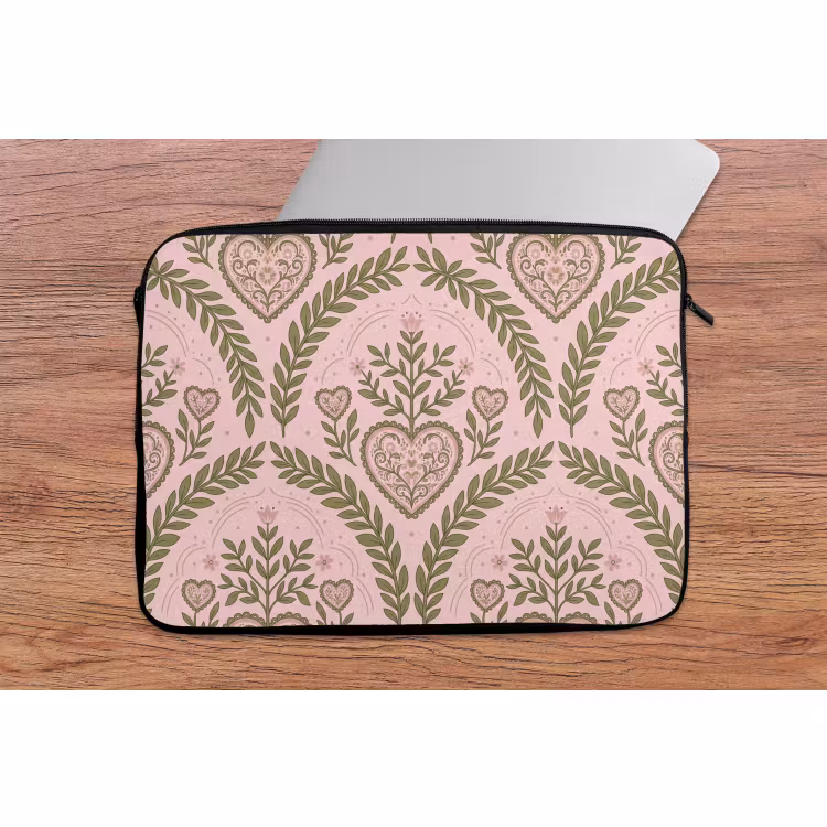 Laptophoes - Patroon - Hart - Bloemen - Folkloristisch - Roze — 2