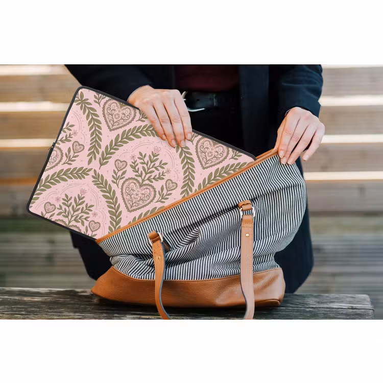 Laptophoes - Patroon - Hart - Bloemen - Folkloristisch - Roze — 4