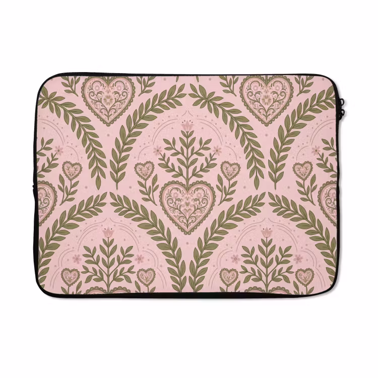Laptophoes - Patroon - Hart - Bloemen - Folkloristisch - Roze — 5