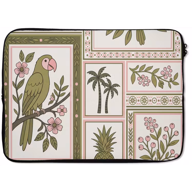 Laptophoes - Vogel - Tropisch - Patroon - Decoratief - Groen — 1