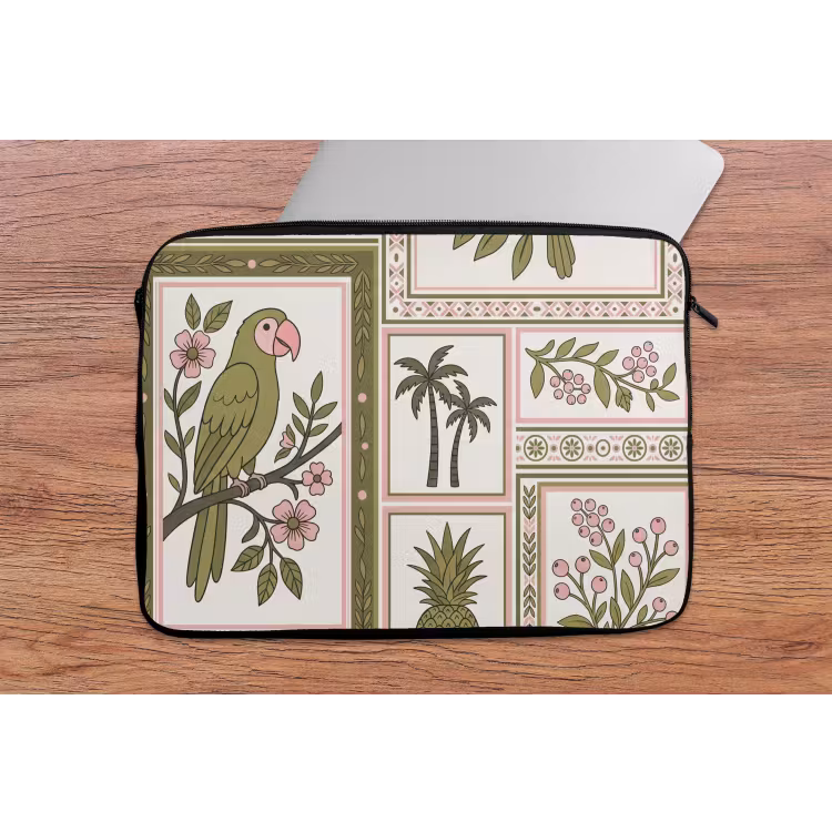 Laptophoes - Vogel - Tropisch - Patroon - Decoratief - Groen — 2