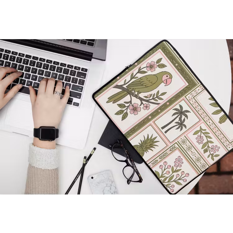 Laptophoes - Vogel - Tropisch - Patroon - Decoratief - Groen — 3