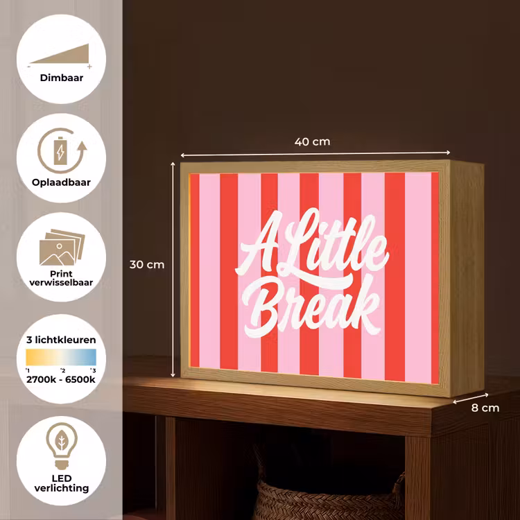 Lightbox - Wandlamp - A Little Break - Strepen - Rood - Roze — 10