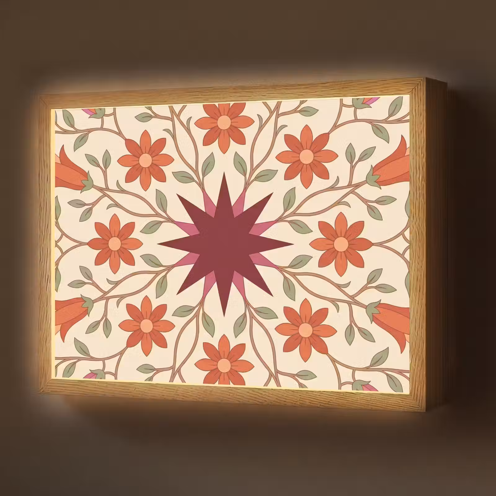 Lightbox - Wandlamp - Bloemen - Mandala - Decoratief - Rood — 1