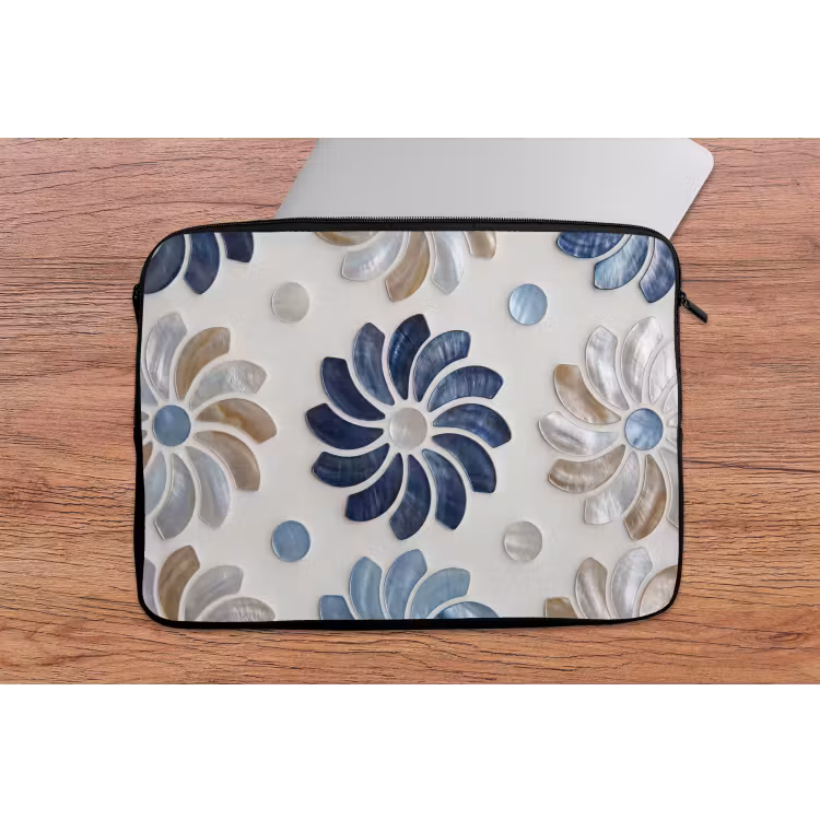 Laptophoes - Bloemen - Parelmoer - Abstract - Patroon - Blauw — 2