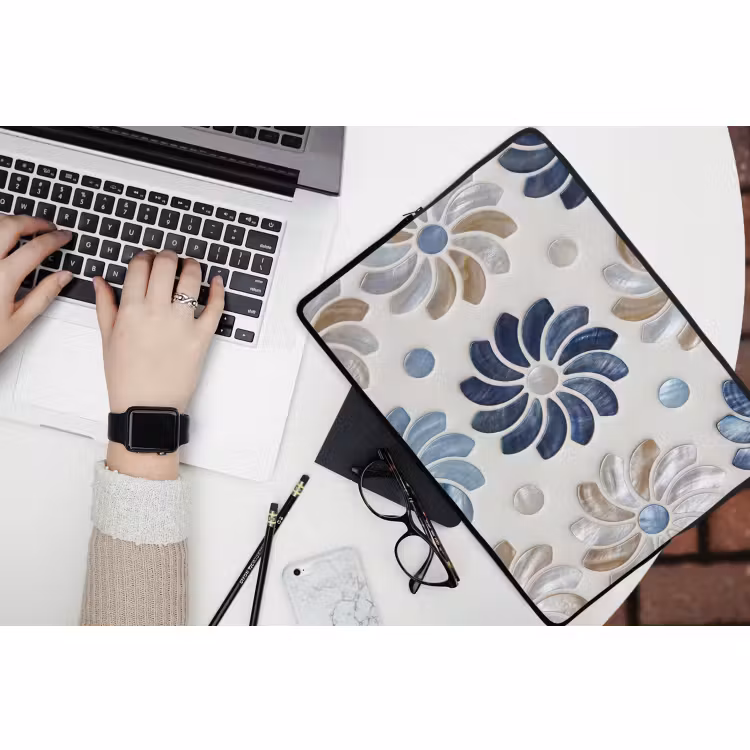 Laptophoes - Bloemen - Parelmoer - Abstract - Patroon - Blauw — 3