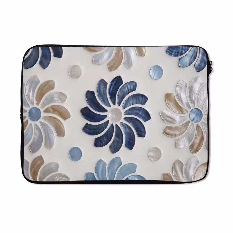 Laptophoes - Bloemen - Parelmoer - Abstract - Patroon - Blauw — 5