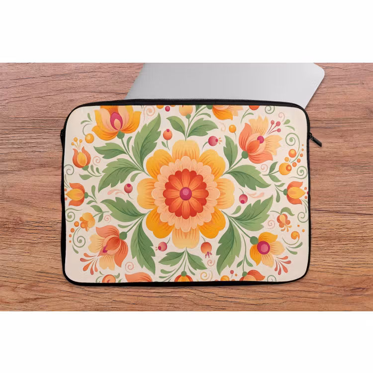 Laptophoes - Bloemen - Patroon - Decoratief - Oranje — 2