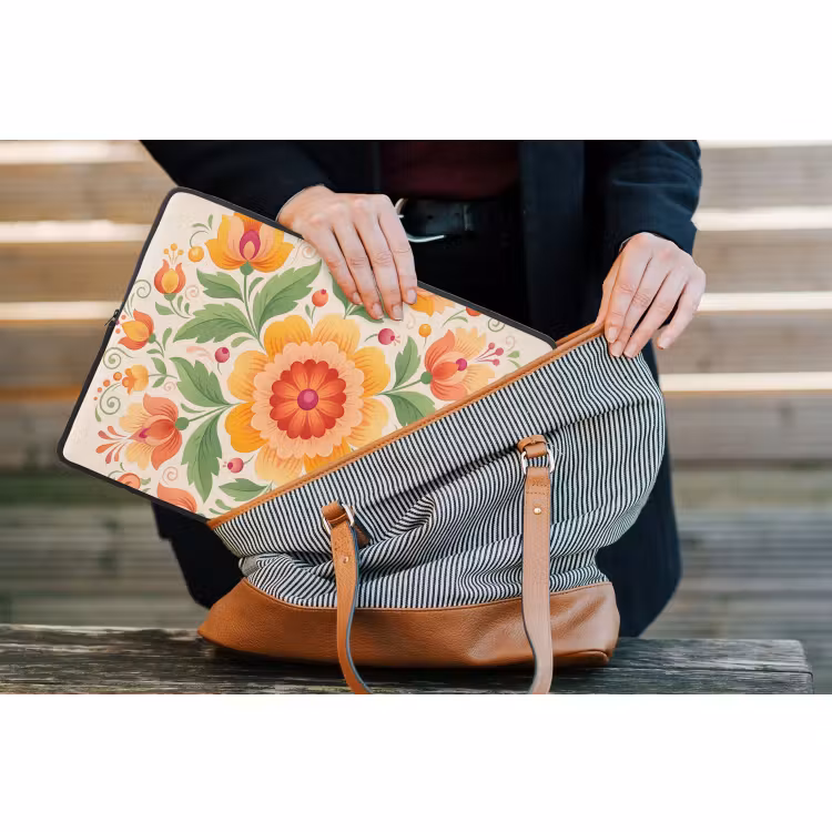 Laptophoes - Bloemen - Patroon - Decoratief - Oranje — 4