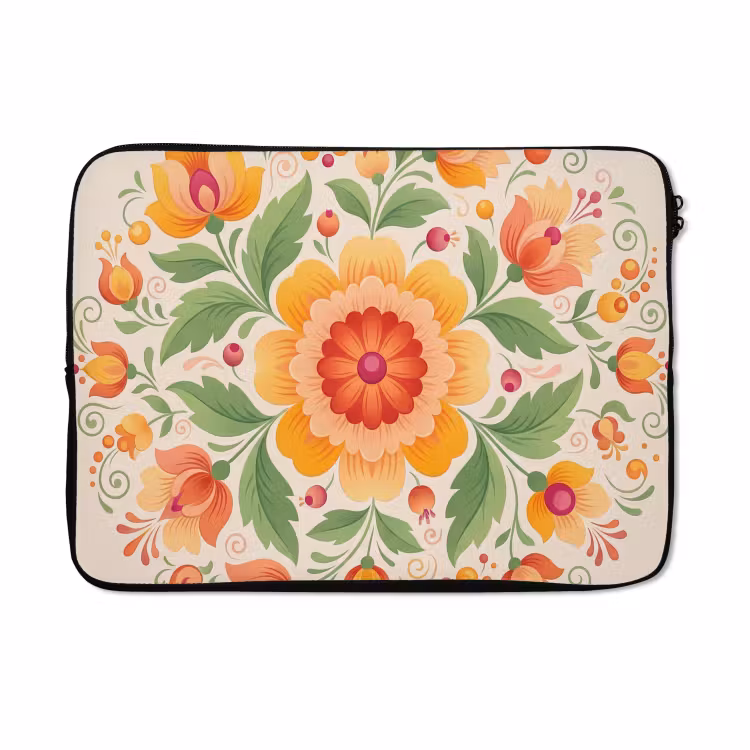 Laptophoes - Bloemen - Patroon - Decoratief - Oranje — 5