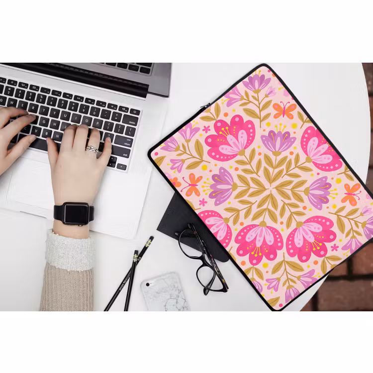 Laptophoes - Bloemen - Patroon - Natuur - Abstract - Roze — 3