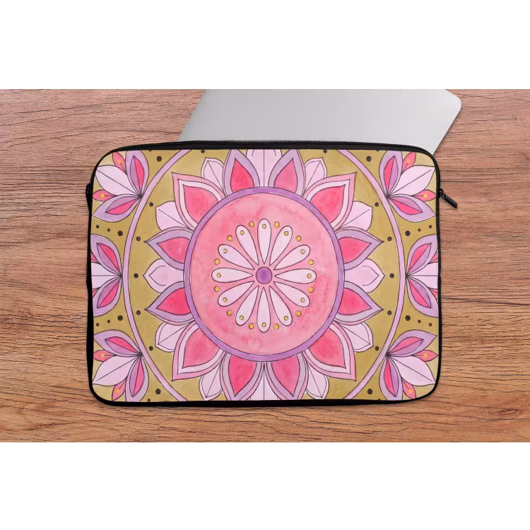 Laptophoes - Mandala - Patroon - Kunst - Aquarel - Roze — 2