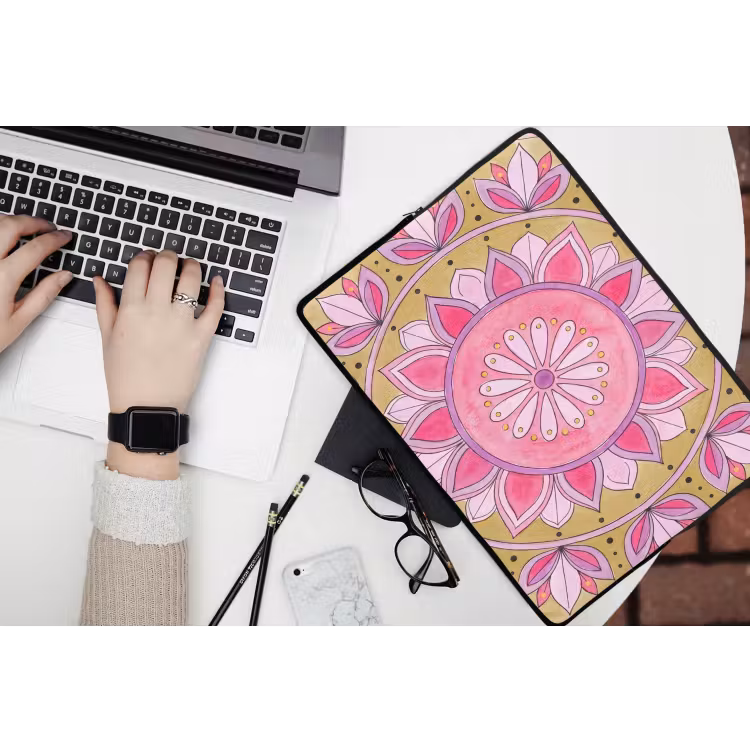 Laptophoes - Mandala - Patroon - Kunst - Aquarel - Roze — 3