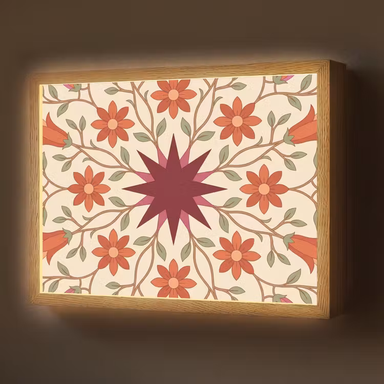 Lightbox - Wandlamp - Bloemen - Mandala - Decoratief - Rood — 1