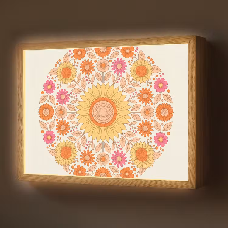 Lightbox - Wandlamp - Bloemen - Mandala - Patroon - Kleurrijk — 1