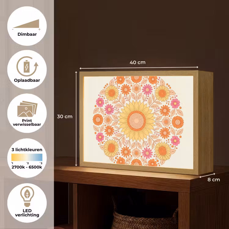 Lightbox - Wandlamp - Bloemen - Mandala - Patroon - Kleurrijk — 10