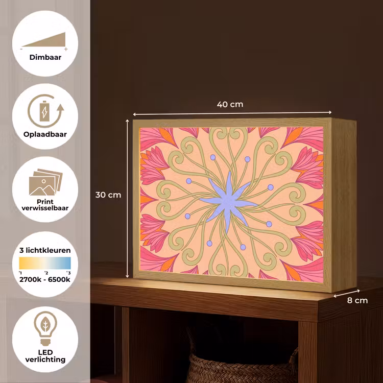 Lightbox - Wandlamp - Bloemen - Patroon - Abstract - Roze - Decoratief — 10