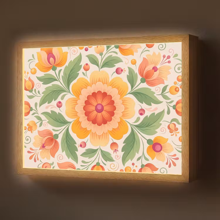 Lightbox - Wandlamp - Bloemen - Patroon - Decoratief - Oranje — 1
