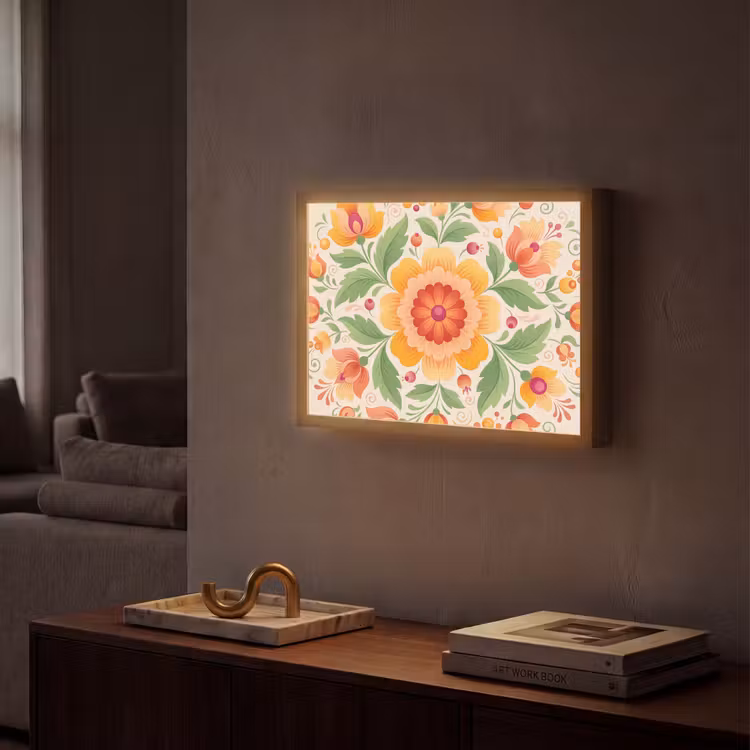 Lightbox - Wandlamp - Bloemen - Patroon - Decoratief - Oranje — 2