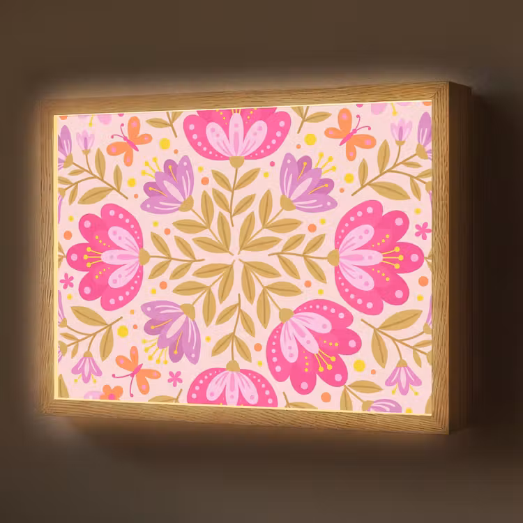 Lightbox - Wandlamp - Bloemen - Patroon - Natuur - Abstract - Roze — 1