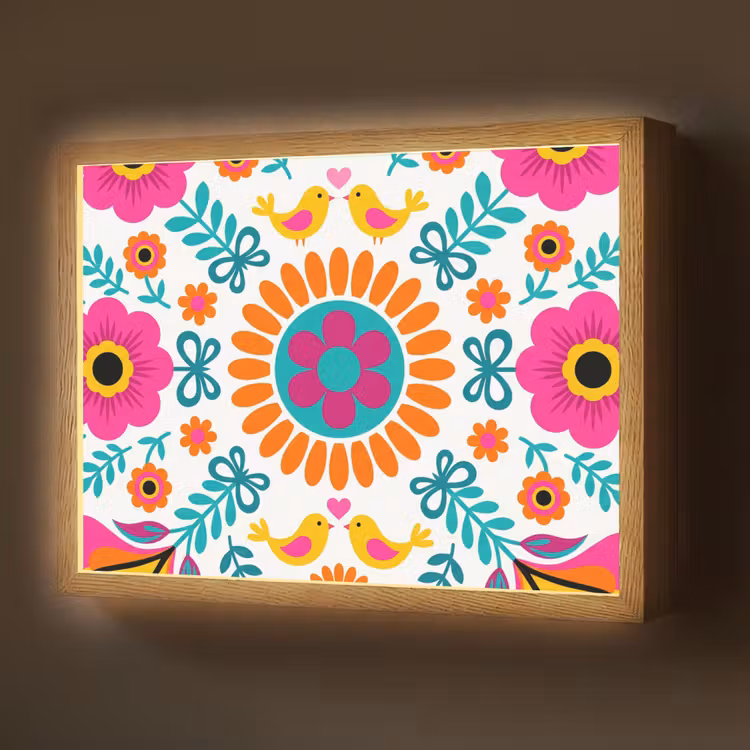 Lightbox - Wandlamp - Bloemen - Vogel - Patroon - Kleurrijk - Modern — 1