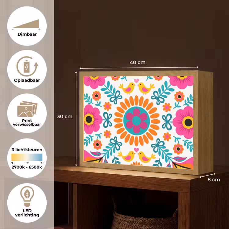 Lightbox - Wandlamp - Bloemen - Vogel - Patroon - Kleurrijk - Modern — 10