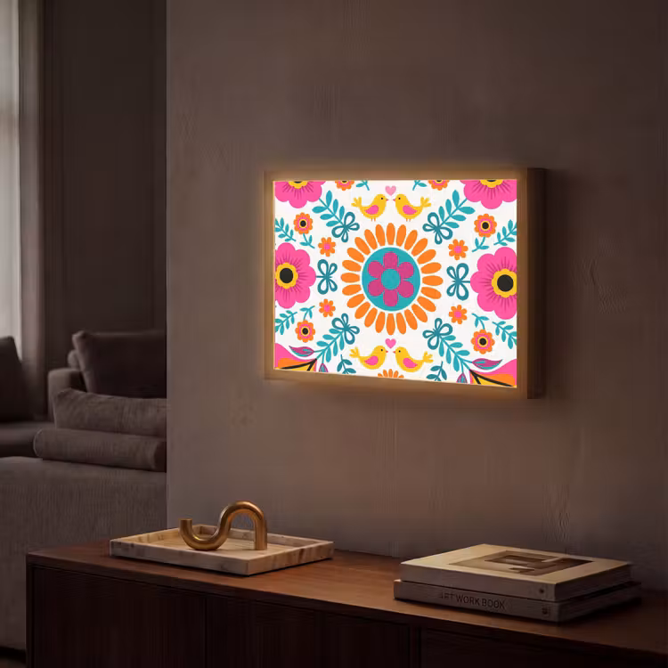 Lightbox - Wandlamp - Bloemen - Vogel - Patroon - Kleurrijk - Modern — 2