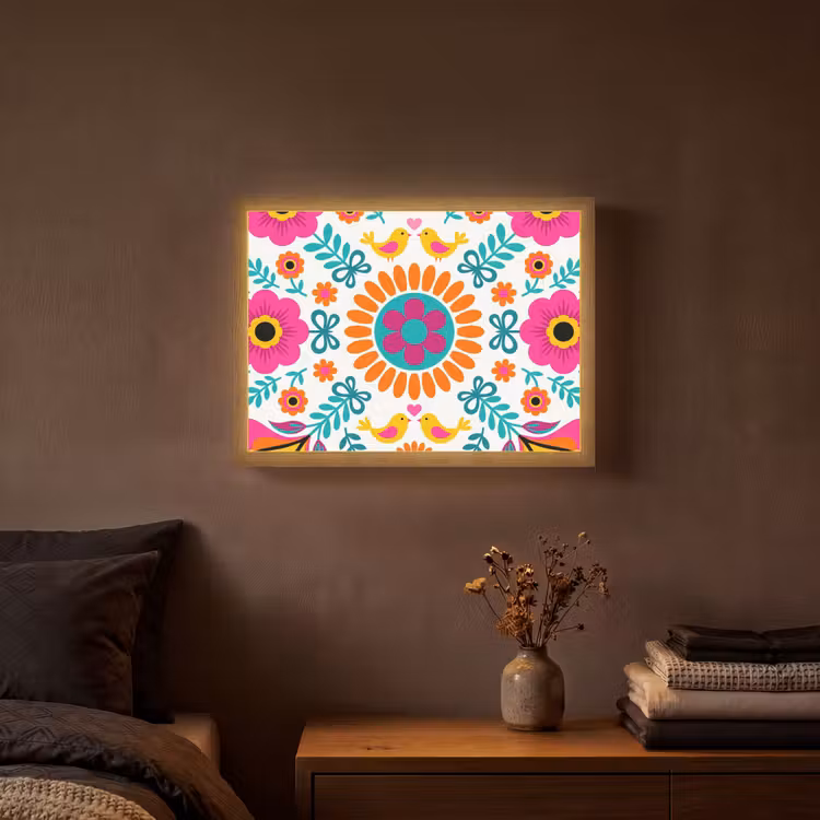 Lightbox - Wandlamp - Bloemen - Vogel - Patroon - Kleurrijk - Modern — 3