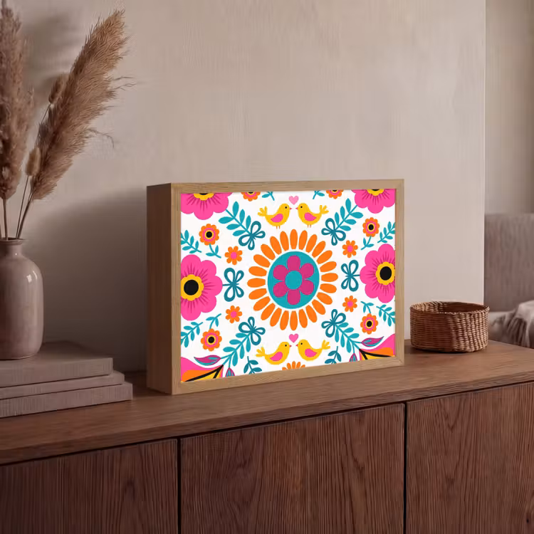 Lightbox - Wandlamp - Bloemen - Vogel - Patroon - Kleurrijk - Modern — 4
