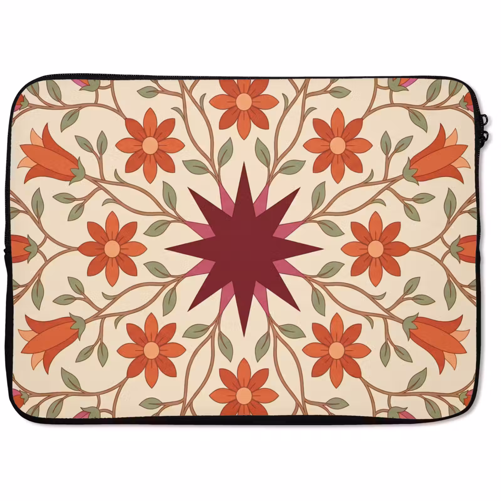 Laptophoes - Bloemen - Mandala - Decoratief - Rood — 1