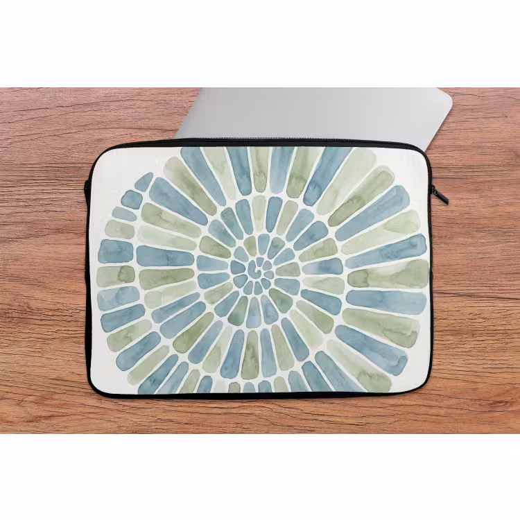 Laptophoes - Abstract - Spiraal - Patroon - Modern - Blauw-Groen — 2