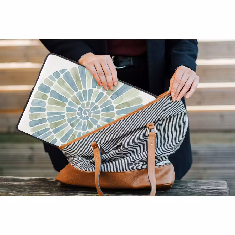 Laptophoes - Abstract - Spiraal - Patroon - Modern - Blauw-Groen — 4