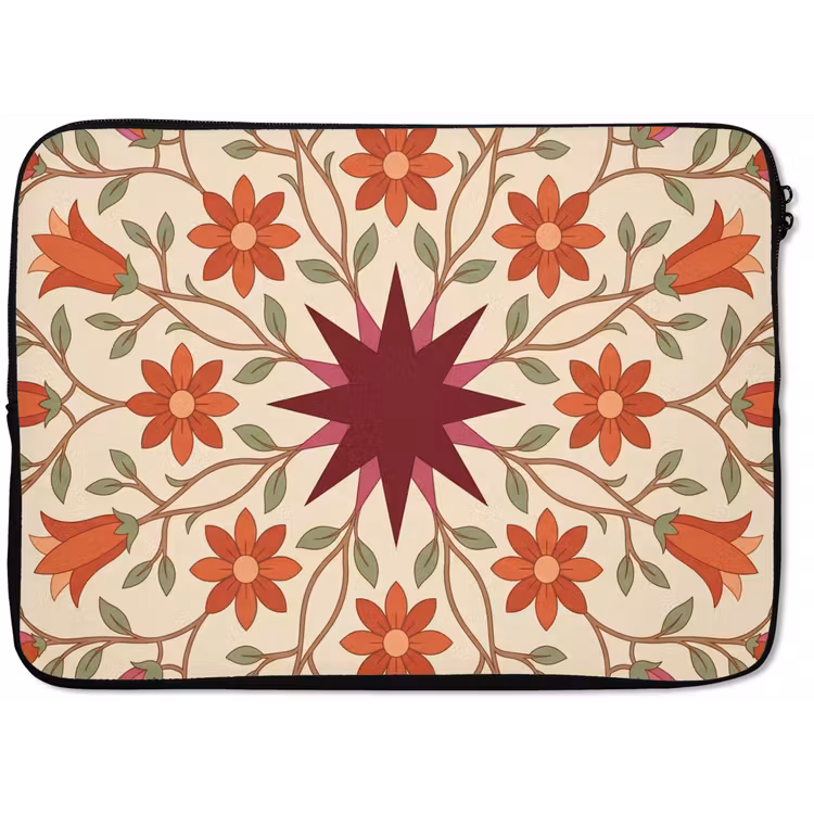 Laptophoes - Bloemen - Mandala - Decoratief - Rood — 1