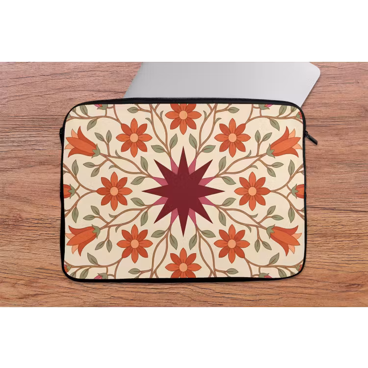 Laptophoes - Bloemen - Mandala - Decoratief - Rood — 2